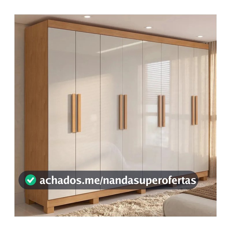 Guarda-roupa Móveis Lopas casal Easy Slim C/Pés 8 portas Amendoa Clean/off