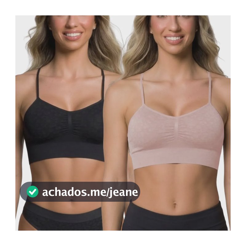 Kit 2 Top Sutiã Poliamida Microfibra Sem Costura Selene 1 Preto - 1 Rosa Nude Top Selene Sutiã Confortável Sutiã Sem Costura G Franzido Anatômico Sem Apertar