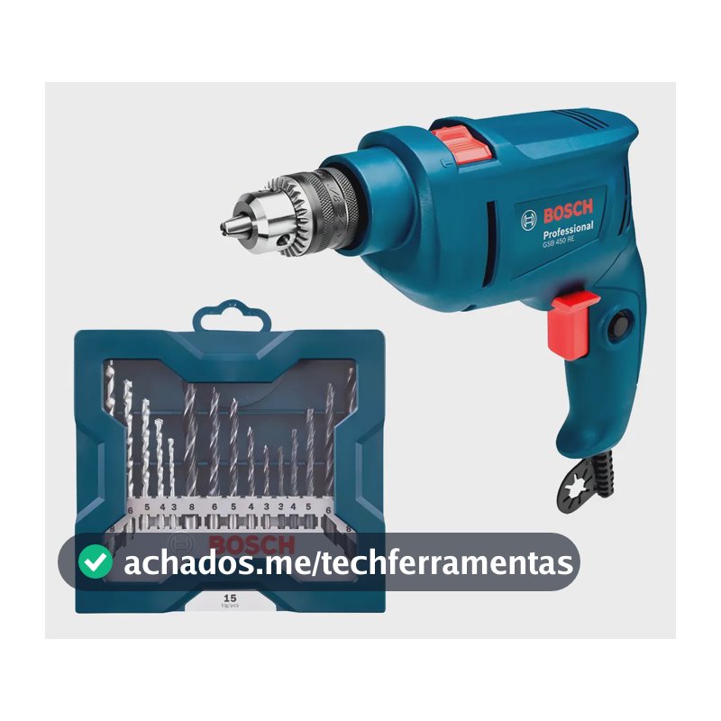 Furadeira Impacto 3/8" 450W com Estojo Brocas 15 Peças Bosch