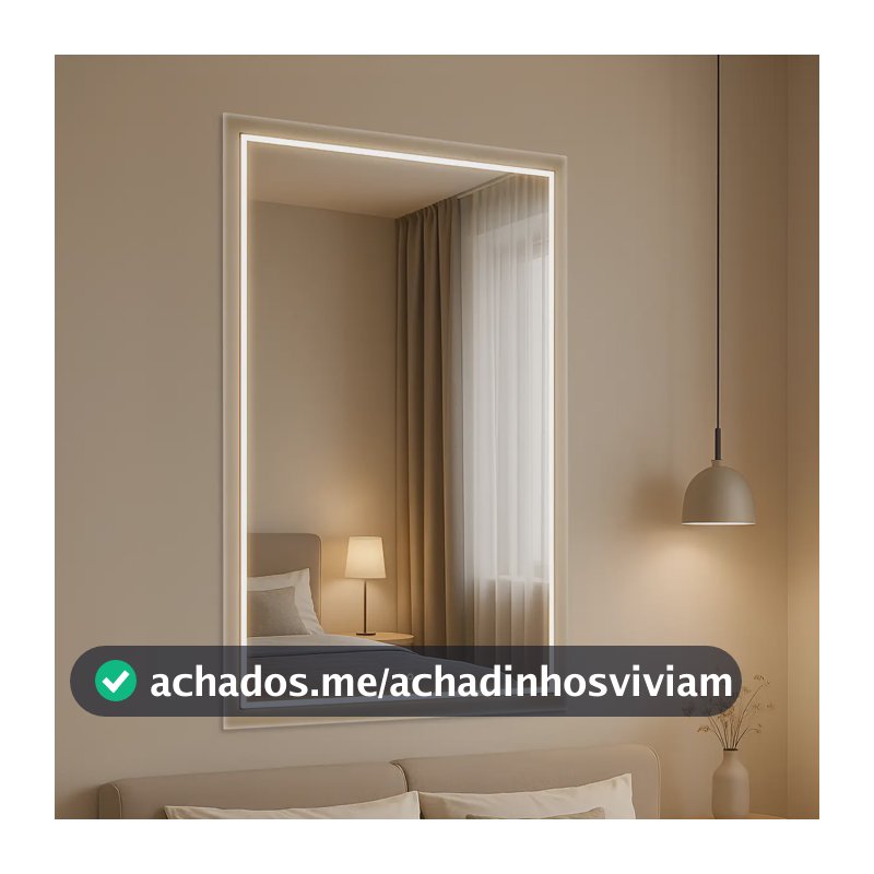 Espelho Jateado Lapidado Com Led 70x50 Retangular Com Touch Moldura led neutro,quent e frio