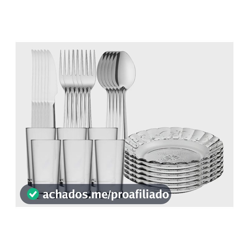 Aparelho De Jantar 30 Peças - Pratos + Copos + Talheres Inox