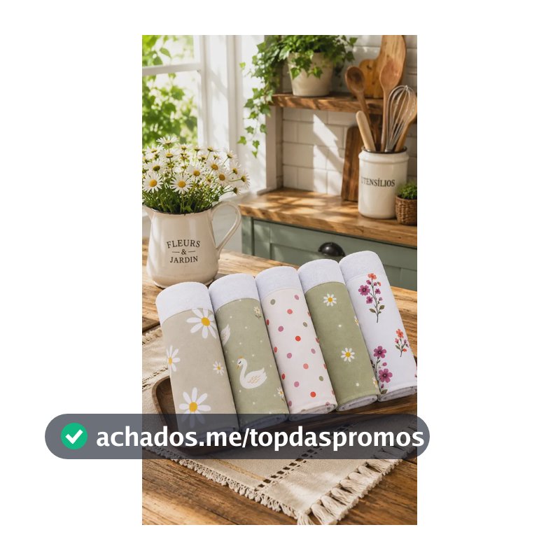 Kit 5 Panos De Prato 100% Algodão Jardim Margaridas-presente Única Jardim Das Margaridas