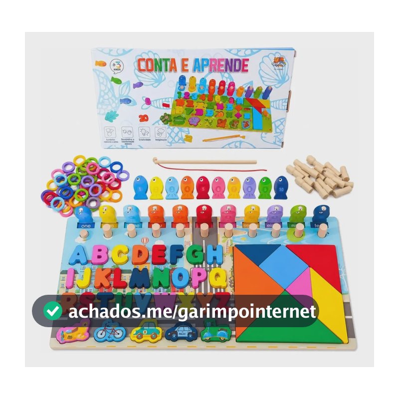 Brinquedo Educativo De Madeira Pesca Formas Números Letras Azul Pedagógico Didático Pega Peixe Autismo Atacarejo Kids
