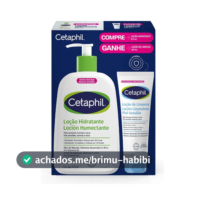 Kit Cetaphil Loção Hidratante 473ml + Loção de Limpeza 100ml - Hidratação 48h Corporal e Facial para Pele Sensível, Normal a Seca