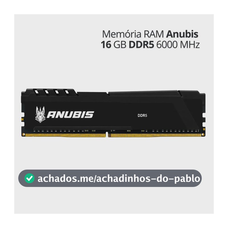 Memória RAM Desktop 16GB DDR5 6000MHz para PC, Módulo Interno com Dissipador de Calor - Linha Anubis UP Gamer