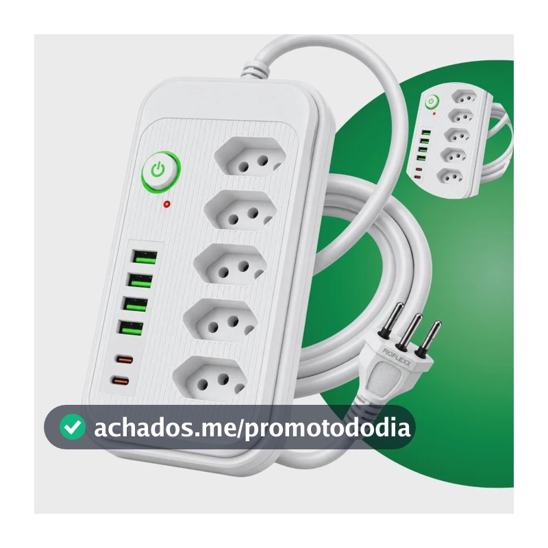 Filtro De Linha Extensão Elétrica 5 Tomadas Usb Type Bivolt 4 USB Tipo C