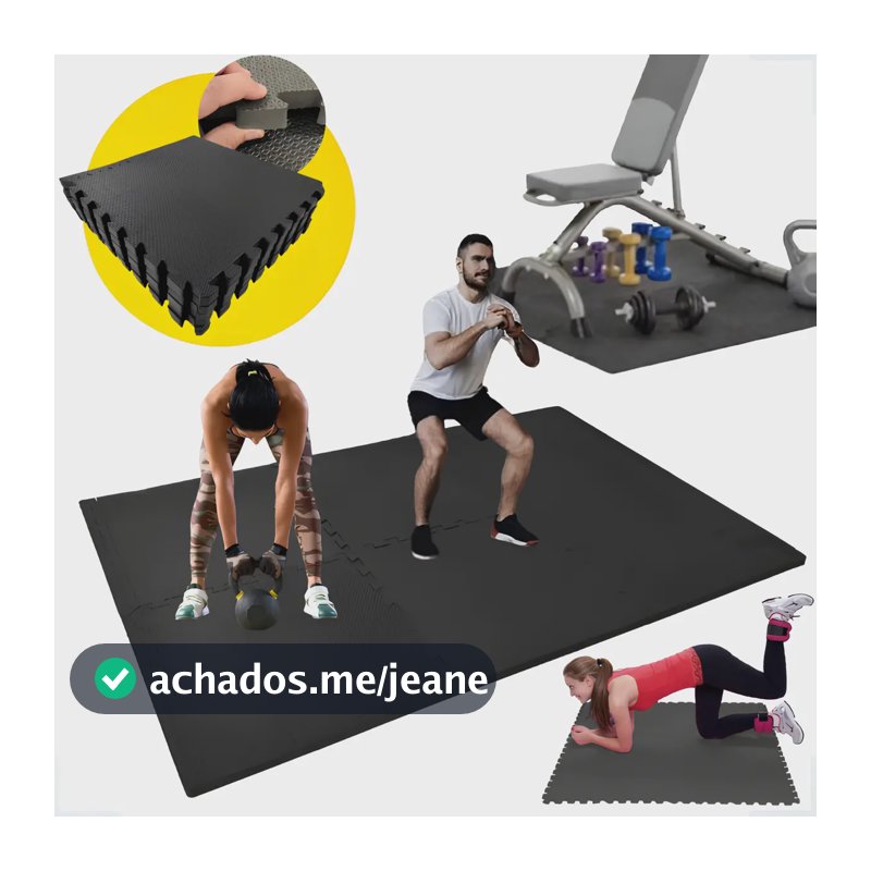 Kit 8 Placa Tatame Tapete Eva Borracha 10mm Piso Academia Preto Antiderrapante