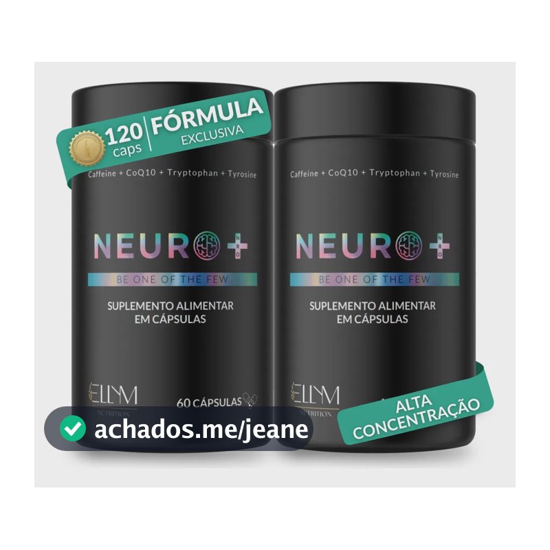 Kit 2 Neuro+ 60 Capsulas Nootropico Energético Foco Cafeina Taurina Magnesio Triptofano Taurina B12 L-Tirosina B3 B9 Memoria Energia Triptofano Vitaminas D Coenzima Q10 Ellym Nutrition