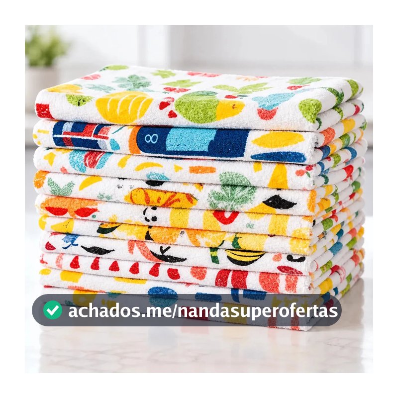 Kit com 10 Panos de Prato Copa Atoalhados Camesa de Algodão