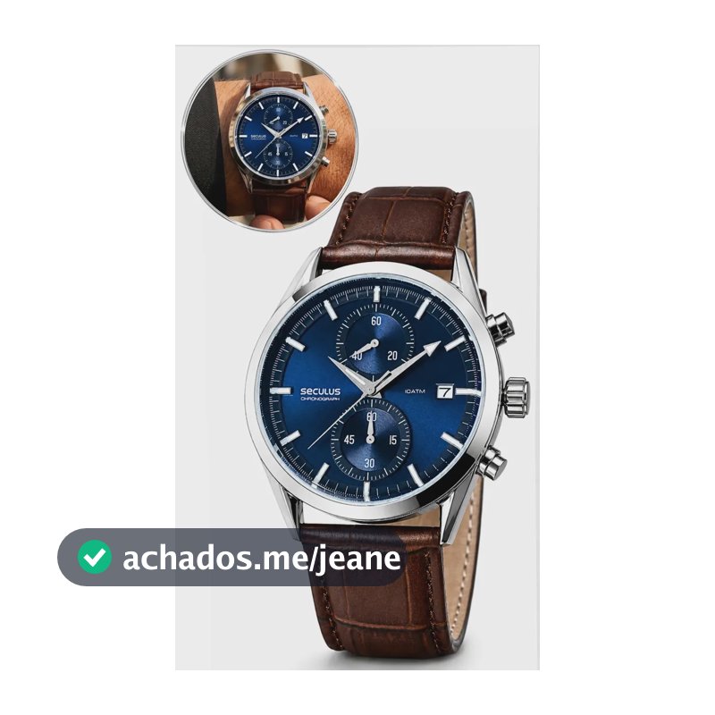 Relógio Seculus Cronógrafo Masculino Azul Couro Marrom