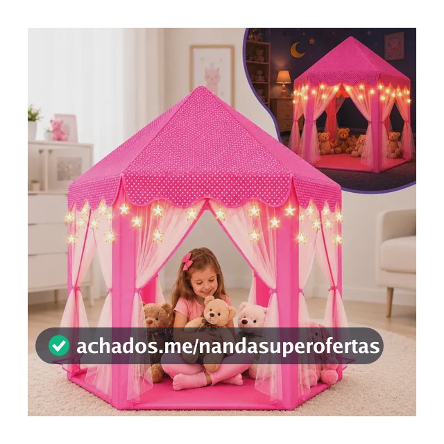 Barraca Infantil Tenda Iluminada Cabana Rosa Castelo Menina Rosa