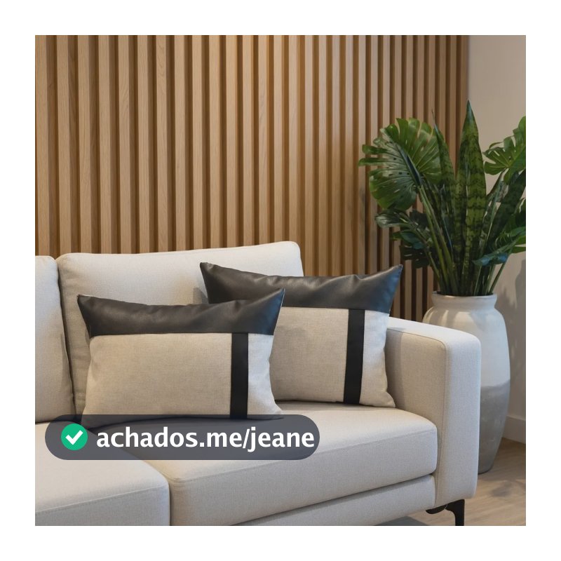 Kit 2 Capas De Almofada Linho Couro Luxo Decorativo 30x50 Preto Linho Bege Com Couro