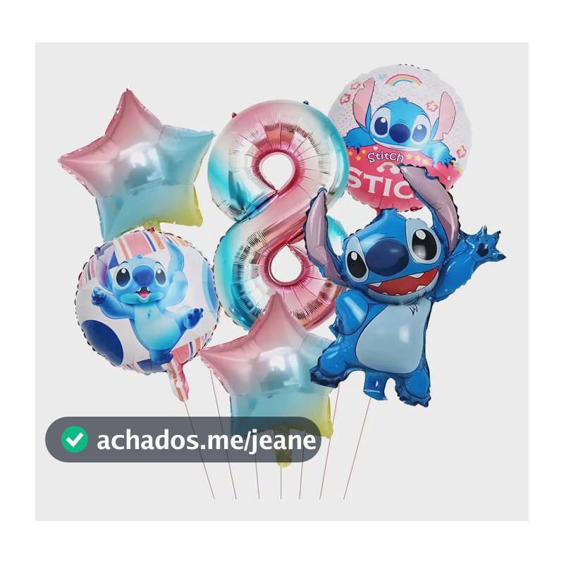 Kit de Balões Metalizados Lilo & Stitch Tie Dye para Festa de Aniversário - 6 Unidades com Número 8