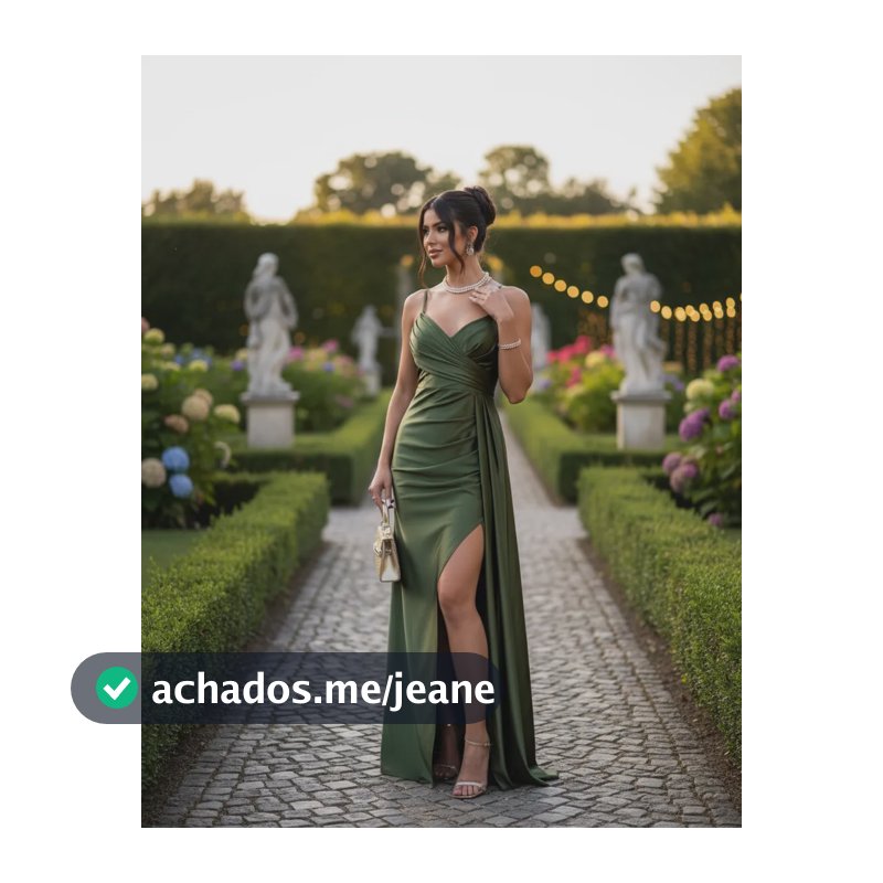 Vestido Feminino Longo Com Fenda Formatura Festa Casamento Verde Oliva Liso G