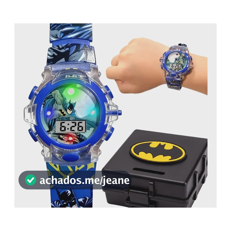 Relogio Batman Digital Silicone Crianca Led Infantil Azul