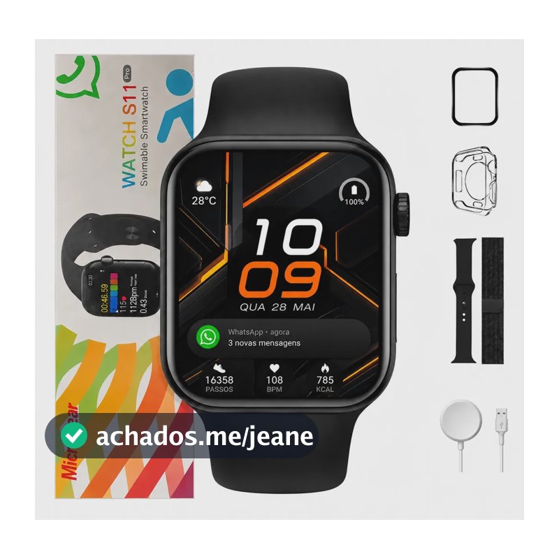 Smartwatch S11 Pro Série 11 Preto 47mm 2026 Tela Amoled HD Whatsapp Chatgpt Resistente a agua