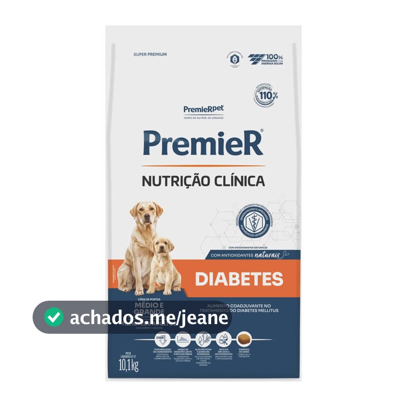 Ração Premier Diabetes Cães Raças Médio Grande 10kg Pet