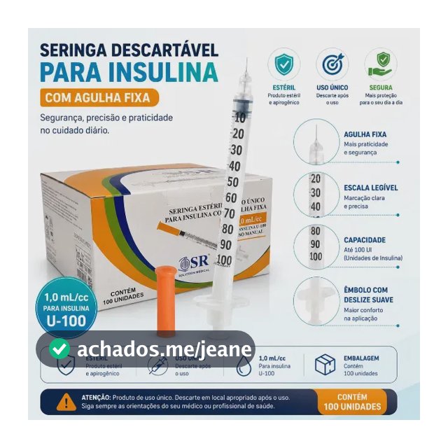 Seringa P/ Insulina Curta Ultrafina 1ml 8x0,30mm (cx C/ 100) 1 Ml