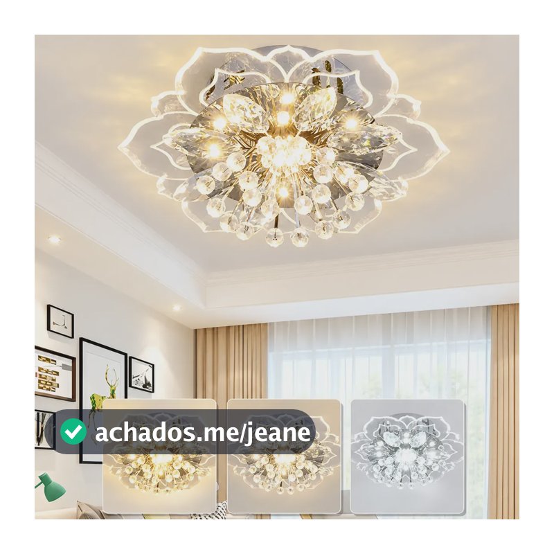 Luminária De Teto Led De Cristal Moderna 3 Cores 110v/220v 127/220v Prateado