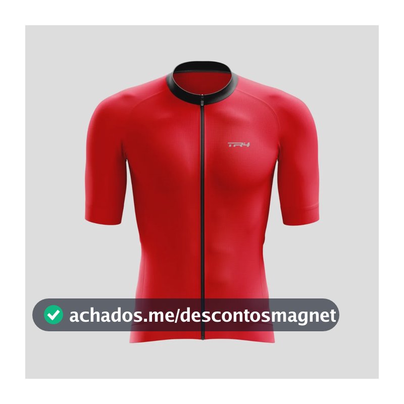 Camisa Masculina Premium Ciclismo Manga Curta Zíper Total Vermelho Gg