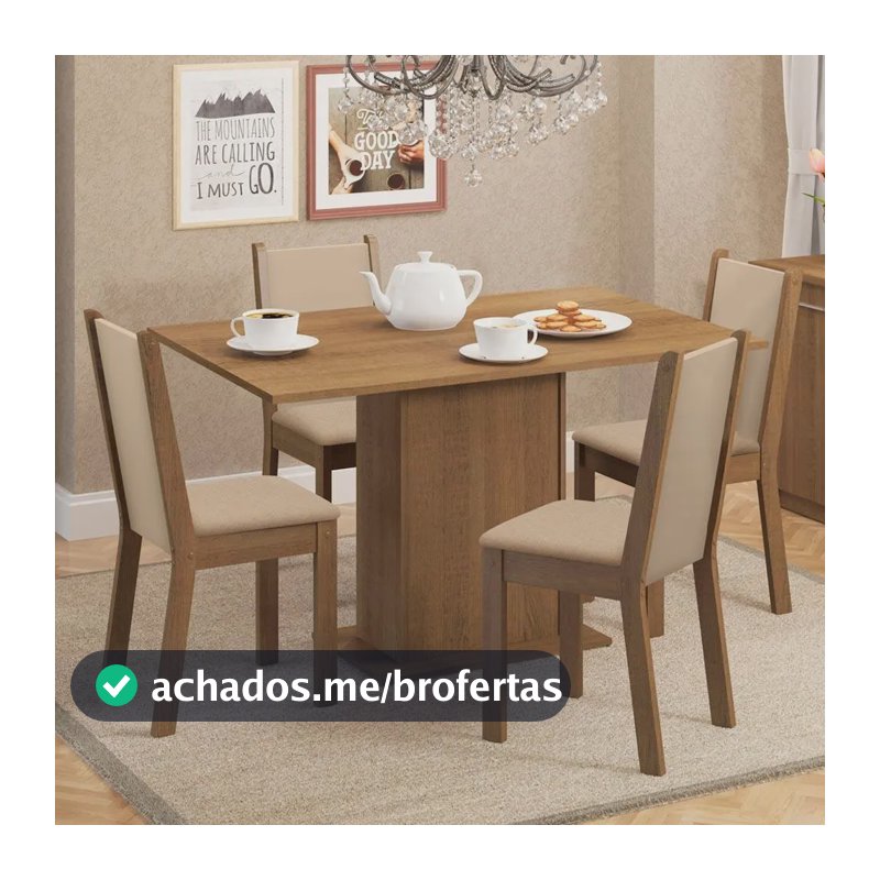 Sala De Jantar Madesa Talita Mesa Tampo Madeira 4 Cadeiras Cor Rustic/Crema/Pérola Desenho do tecido das cadeiras Liso