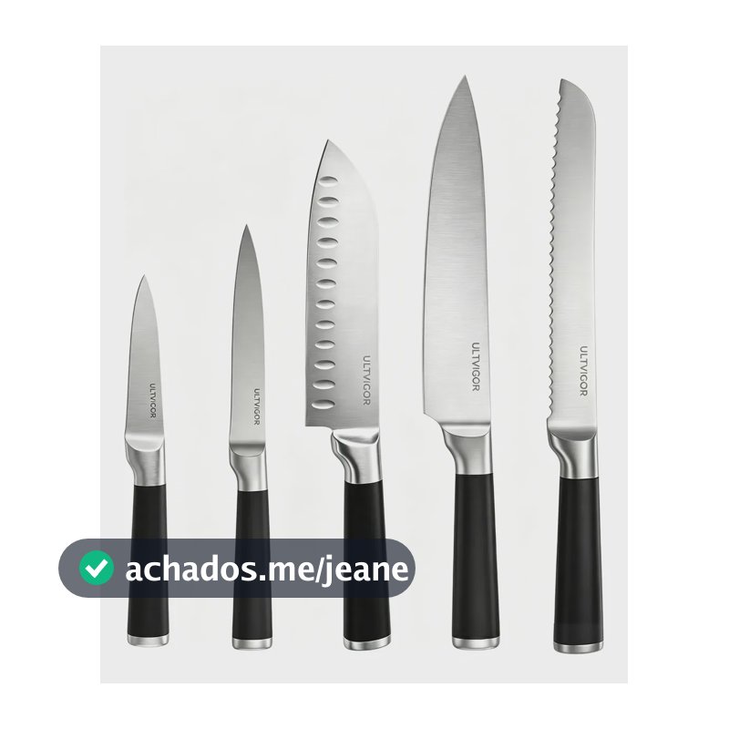 Jogo De Facas 5 Peças Cozinha Premium Inox Profissional Preto