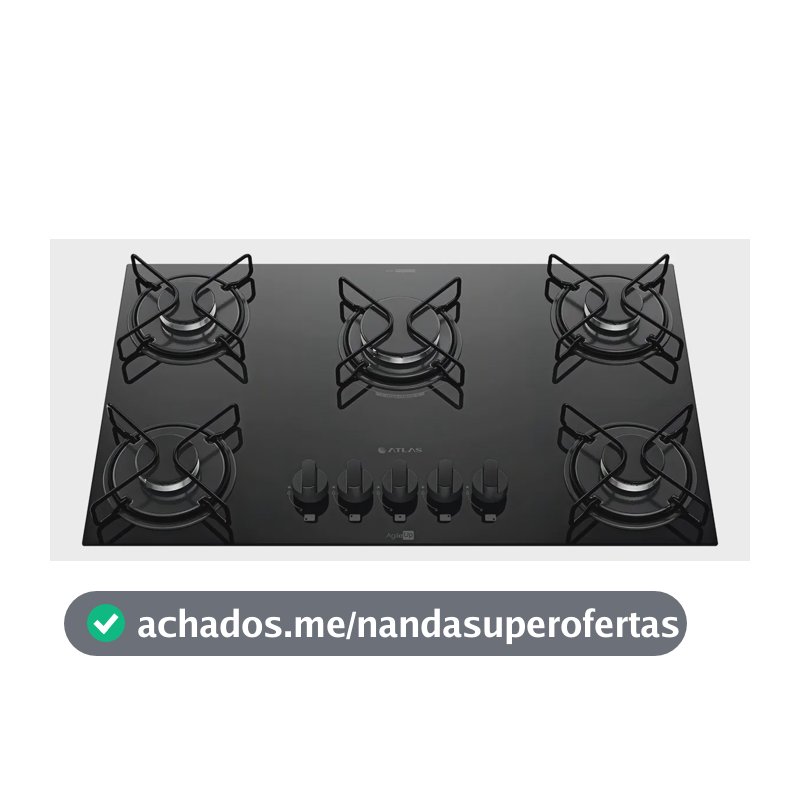 Cooktop 5 Bocas A Gás Atlas Agile Up Mega Chama Preto
