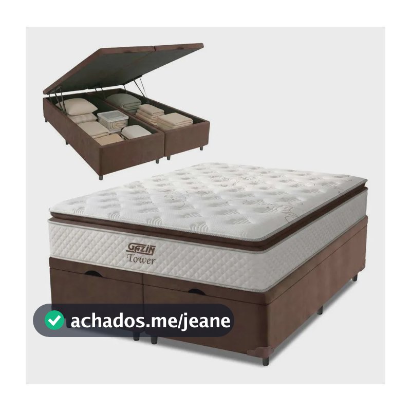 Cama Box Baú King Gazin Molas Ensacadas Com Pillowtop Tower Marrom/branco