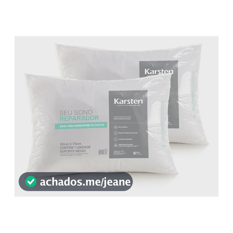 Kit 2 Travessseiro Karsten Essenciais Suporte Médio 180 Fios Branco