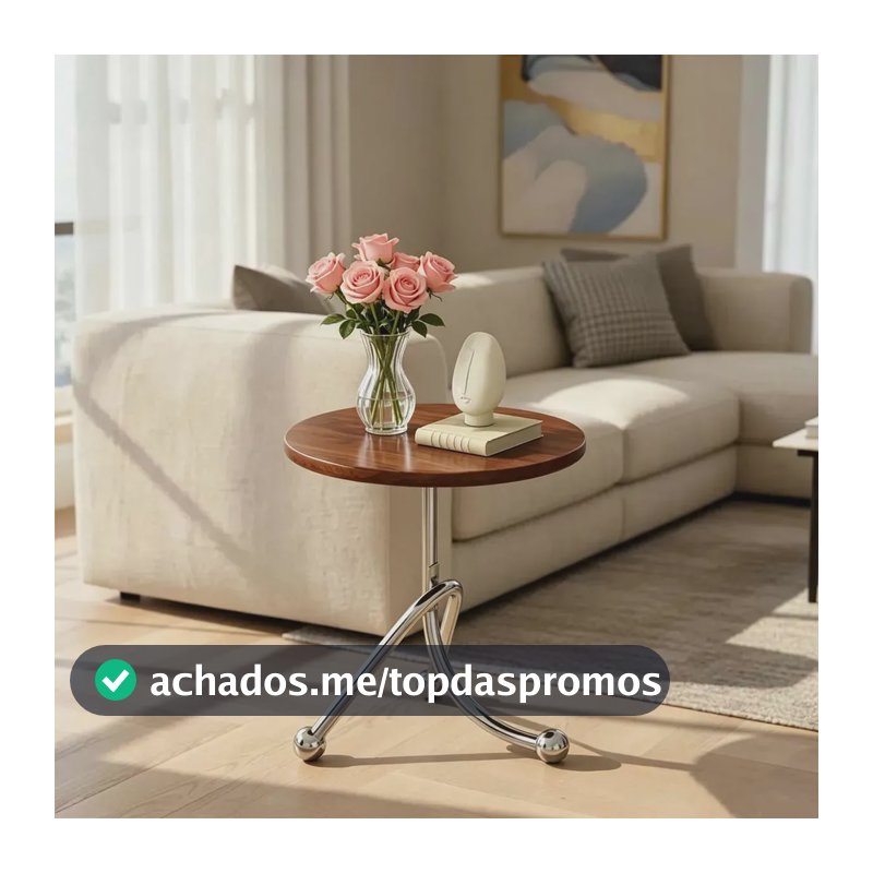 Mesa Lateral Redonda Moderna para Sala e Sofá em MDF Marrom