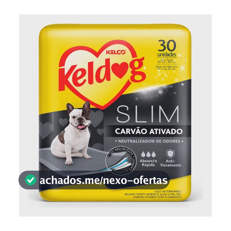 Tapete Higiênico Keldog SLIM com Carvão Ativado, 30 Unidades, para Cachorros