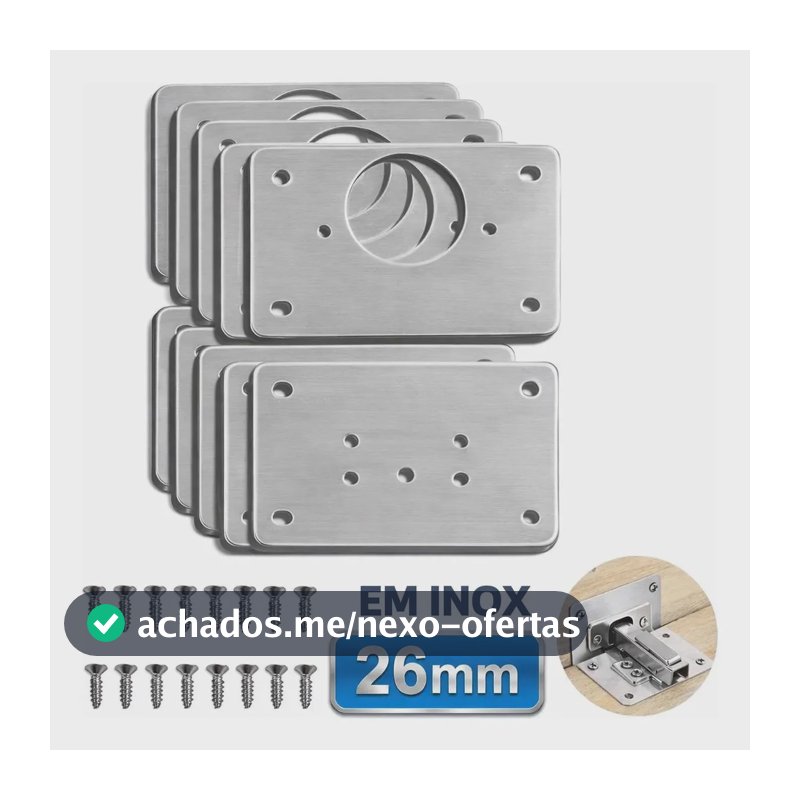 Kit 10 Placas 26mm Para Reparo de Porta Dobradiça Armário MDF