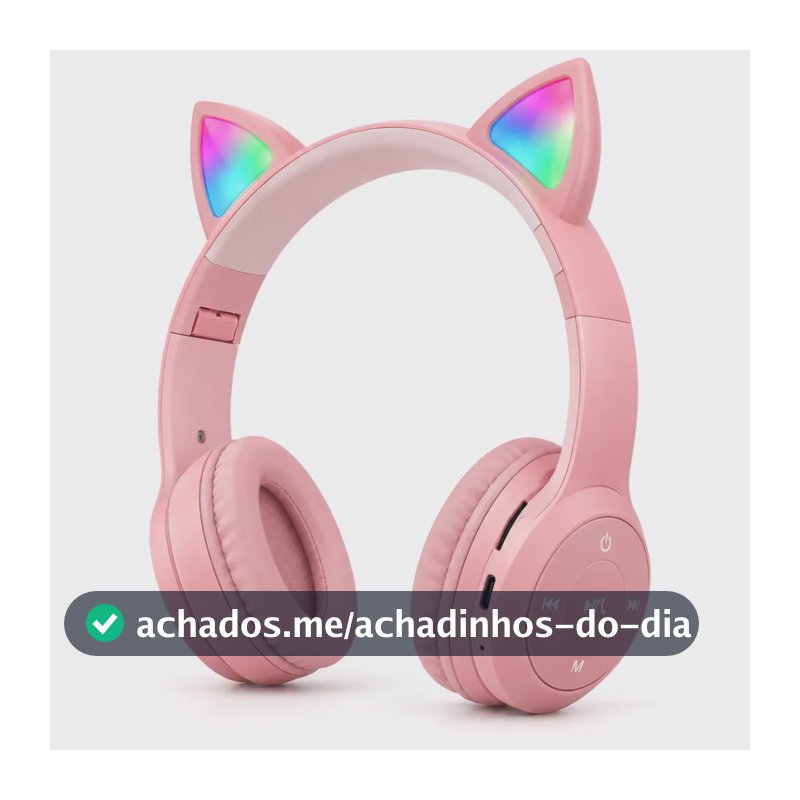 Headset Sem Fio Fone De Ouvido Bluetooth Cat Ear RGB Regulável Gamer Músicas Entrada P2 Mp3 Para Smartphone Pc Desktop Antek - Rosa