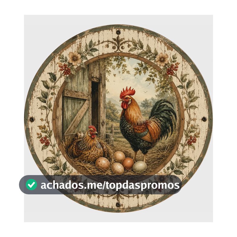 Placa Decorativa Galo Galinha  Estilo Farmhouse Vintage Encantos Da Fazenda Vintage