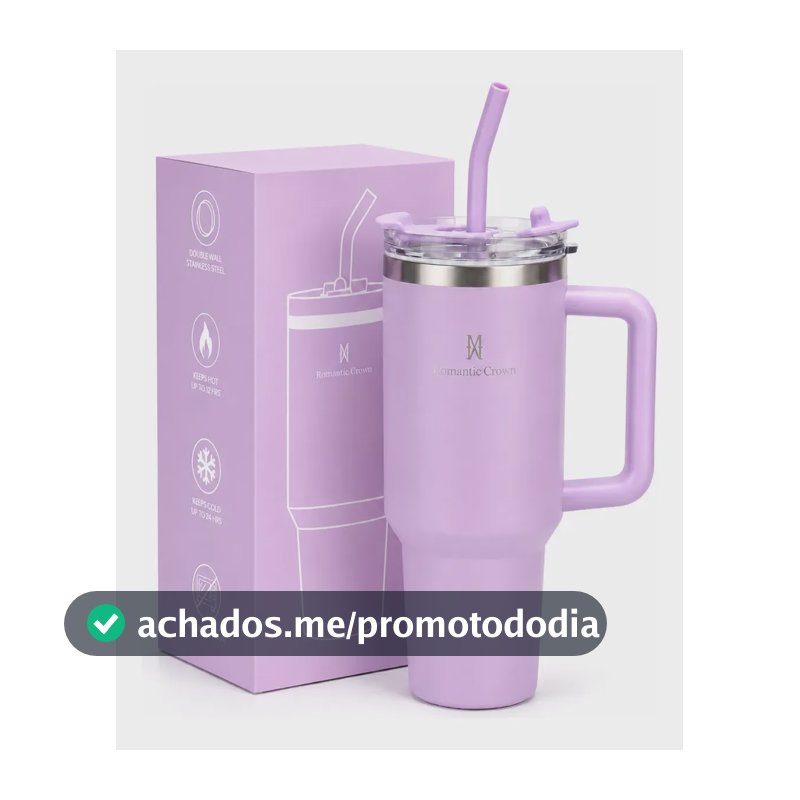 Copo Térmico Gigante 1,2l Inox Com Tampa Inox Canudo Escova Roxo Claro Cor Pura / Material Fosco