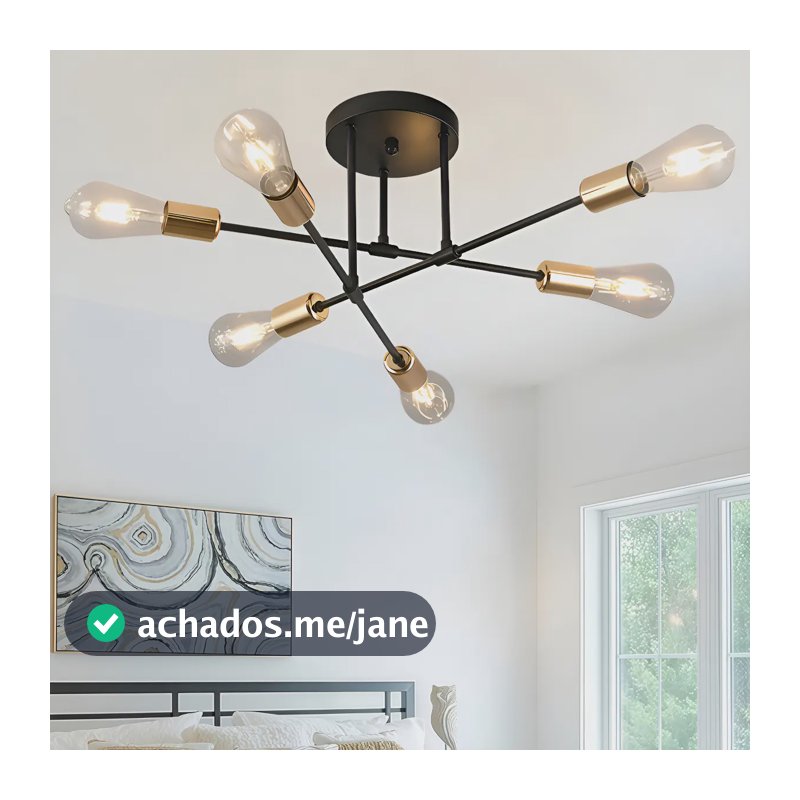 Luminária Lustre Teto Moderno Para Cozinha Sala 6 Cabeças 110v/220v Preto/dourado