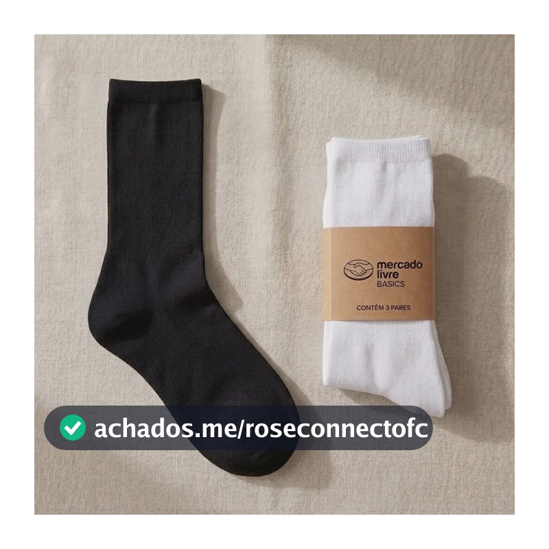 Kit 3 Meias Cano Alto Algodão Adulto Mercado Livre Basics Multicolorido 1 Liso 34-39