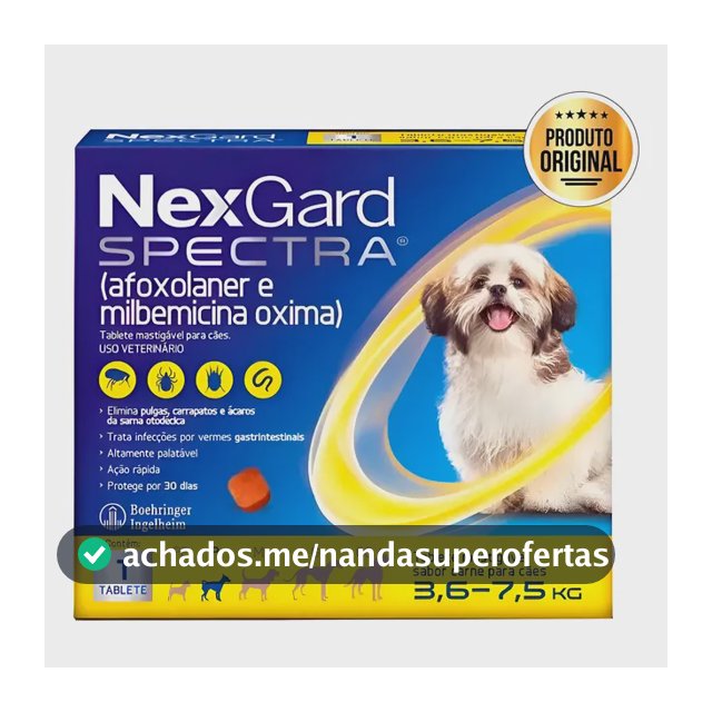 Nexgard Spectra 3,6 A 7,5kg Antipulgas Carrapatos 1 Tablete Amarelo