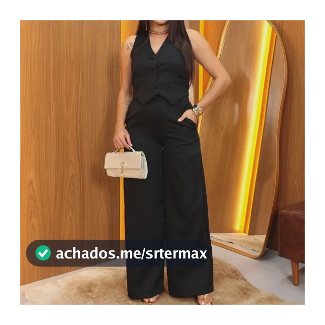Conjunto Calça Pantalona Alfaiataria Feminino Colete Social Preto Liso G
