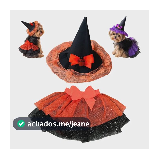 Fantasia Pet Bruxinha Chapéu E Saia  Halloween Gato Cachorro