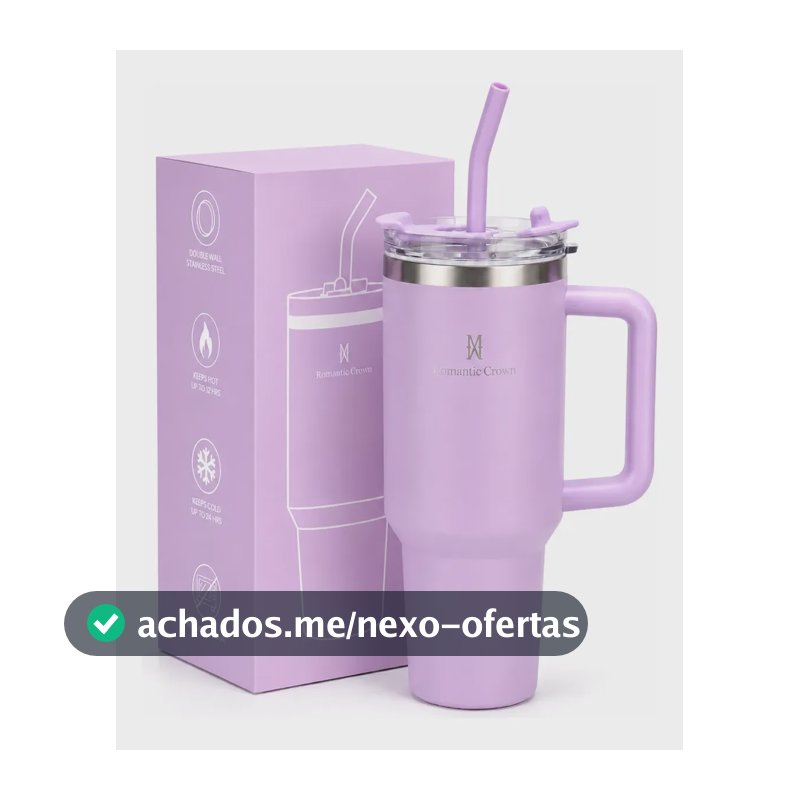 Copo Térmico Gigante 1,2l Inox Com Tampa Inox Canudo Escova Roxo Claro Cor Pura / Material Fosco