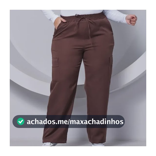 Calça Plus Size Pantalona Wide Leg Feminina C/ Bolso Cargo