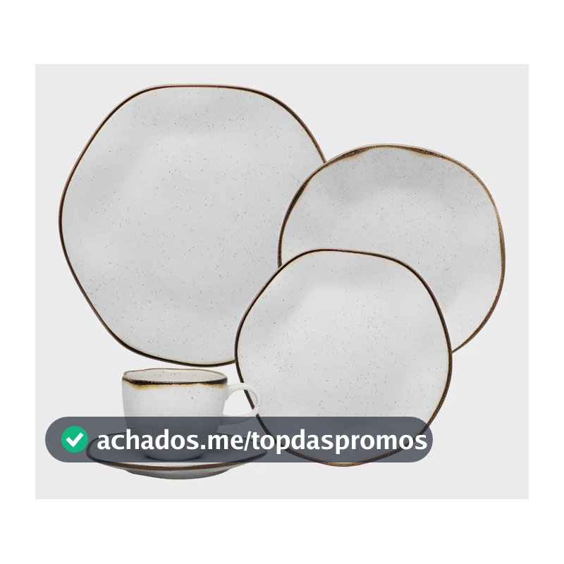 Aparelho de Jantar e Chá Ryo Maresia 20 Peças Off White e Marrom Oxford