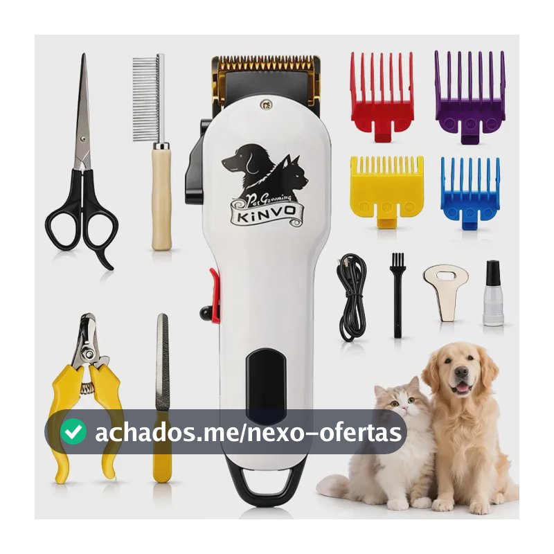 Máquina de Tosa KiNVO Profissional Sem Fio para Cães e Gatos, com Display LED e Acessórios