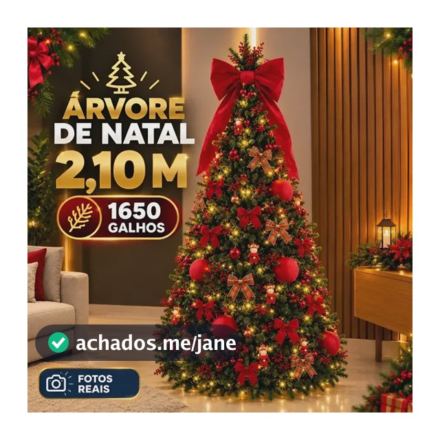Árvore De Natal 2,10m Fácil Montagem 1675 Galhos Articulado Verde