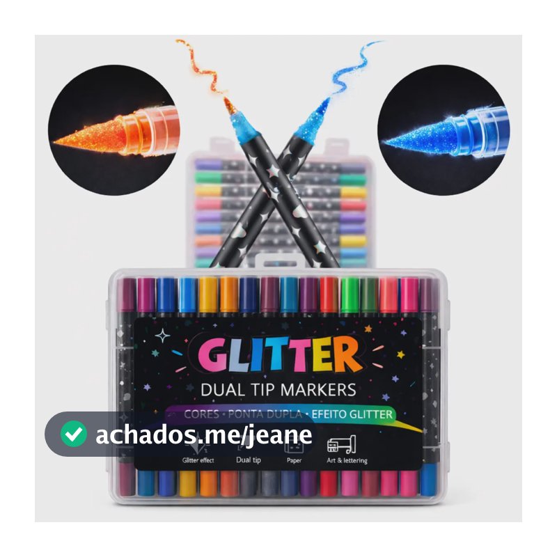 Canetinhas Glitter Touch 48 Cores Com 24 Canetas Ponta Dupla Colorida Vibrante Desenho Profissional Pintura
