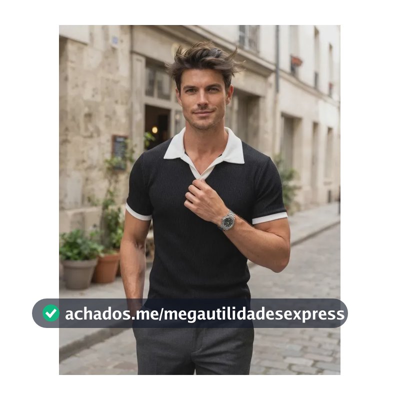 Camisa Polo Masculina Canelada Premium Slim Fit Old Money Preto Gg
