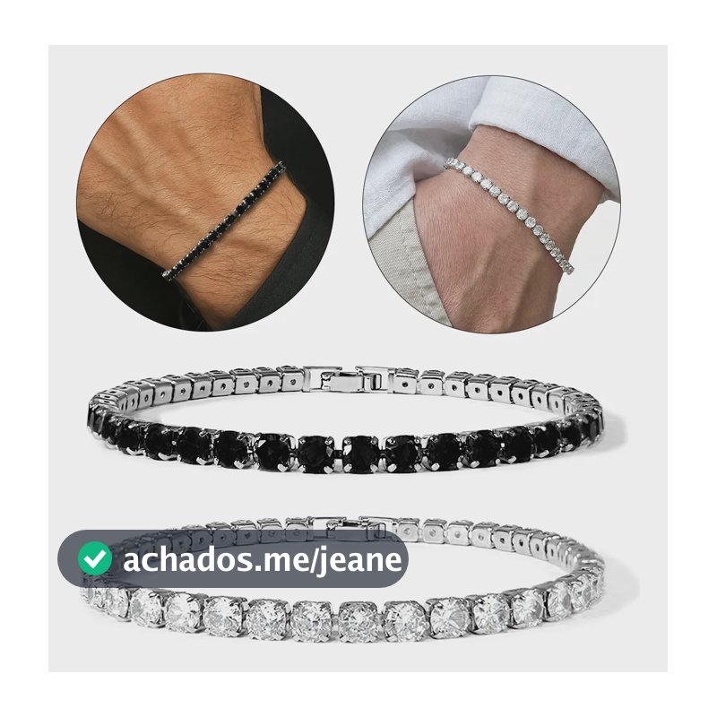 Kit 2 Pulseiras Riviera Preto E Branco Zircônia 4mm Preto 0.4 Cm 18 Cm