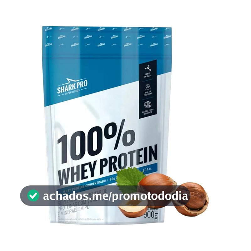 Whey Protein 100% Shark Pro Proteína Concentrada Refil 900g Sabor Avelã
