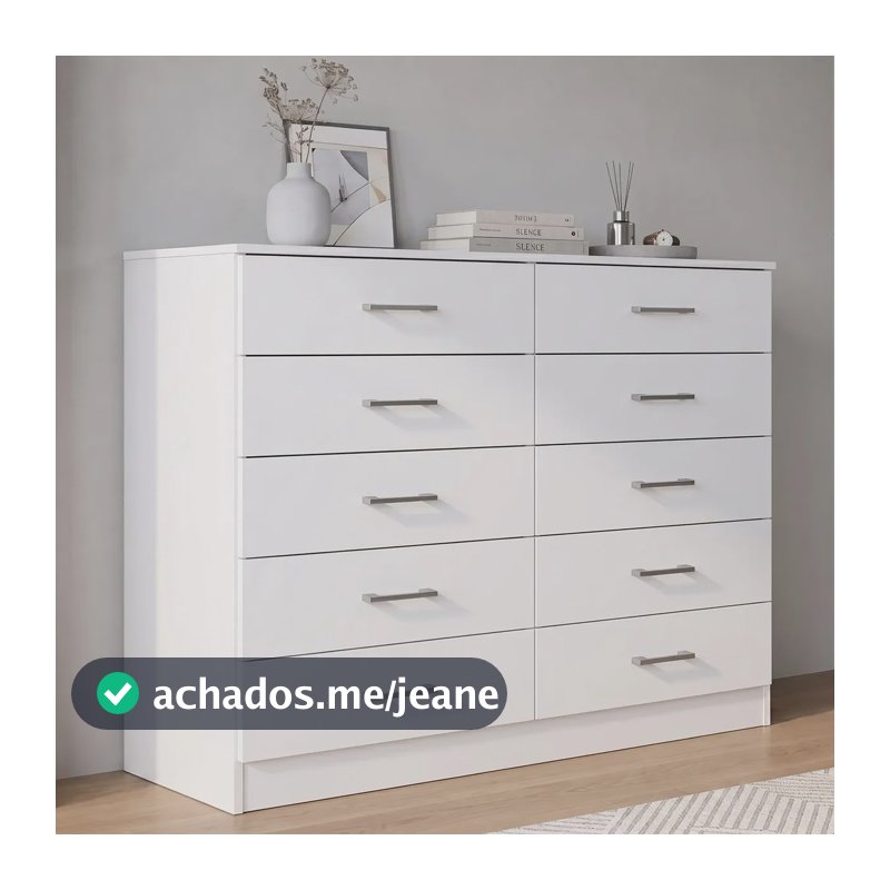 Cômoda 10 Gavetas Quarto Casal Toronto Organizadora Roupas Cor Branco - Blue Moby